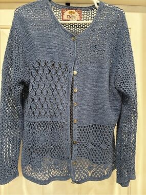 Tiara Sky Blue Crochet Knit Cardigan